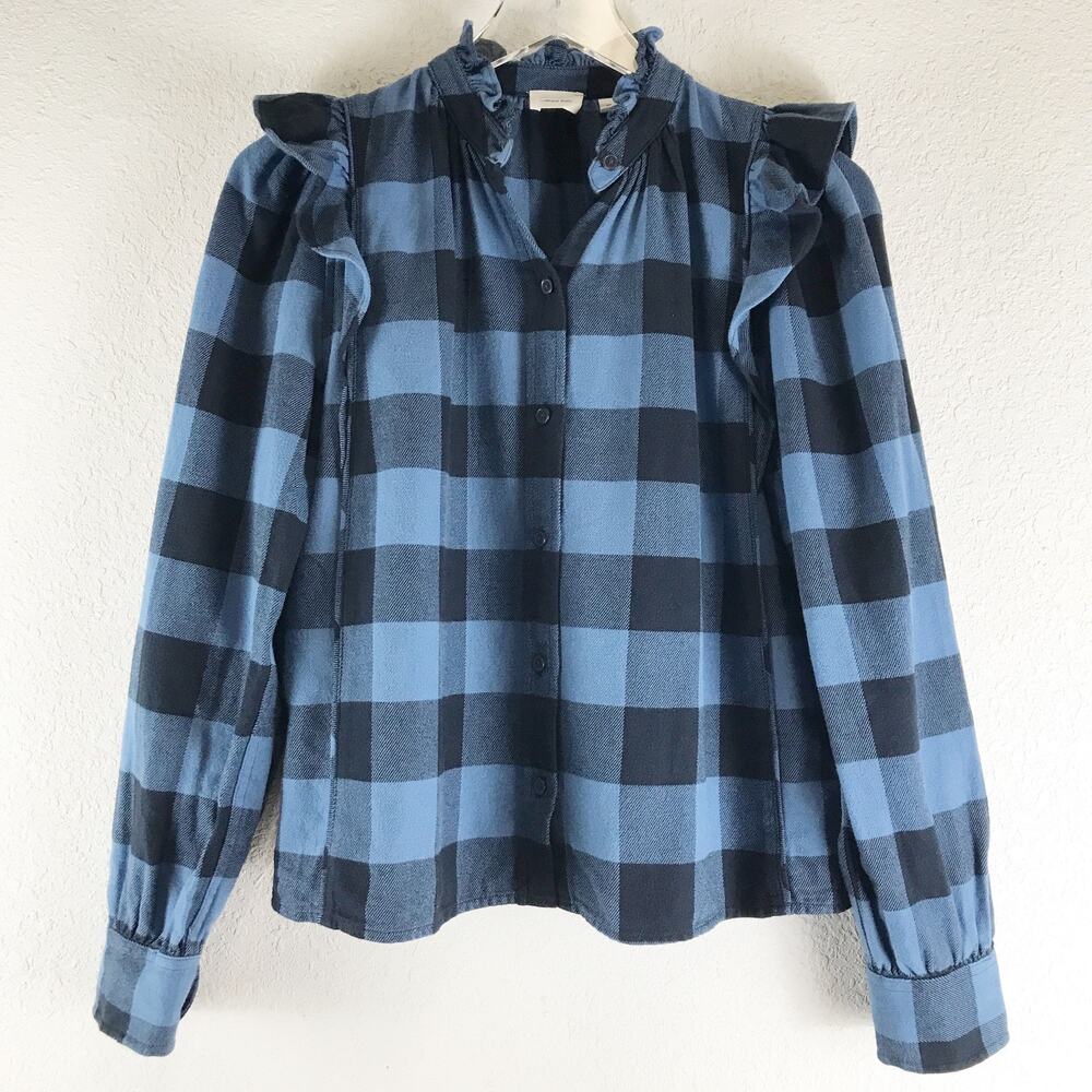 Wilfred Free Organic Cotton Curiosity Shirt Buffalo Plaid Flannel Ruffle Size XS